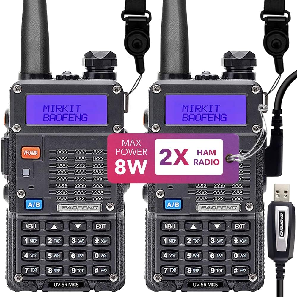 4X Ham Radios 8 Watt Max Power with Lanyards 1800 mAh Li-ion Battery and Programming Cable W937