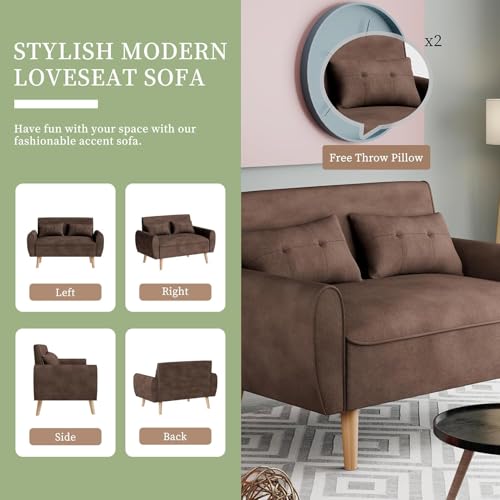 Dark Gray Linen Fabric 2-Seat Loveseat Sofa with Back Cushions and Tapered Legs M206660