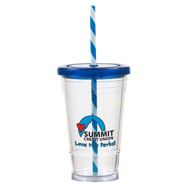 16 oz Double Wall Tumbler with Striped Straw U114100