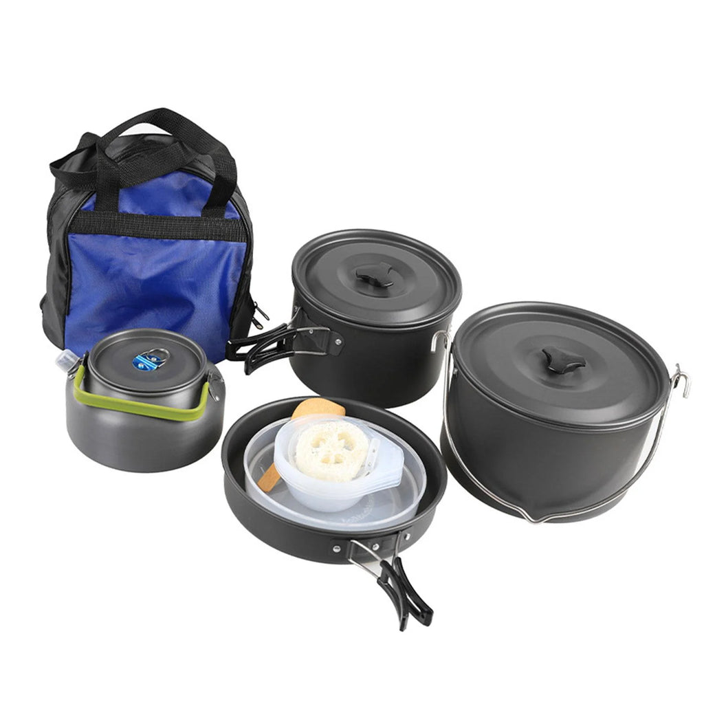 Portable Aluminum Camping Cookware Set with Teapot and Pan Q574747
