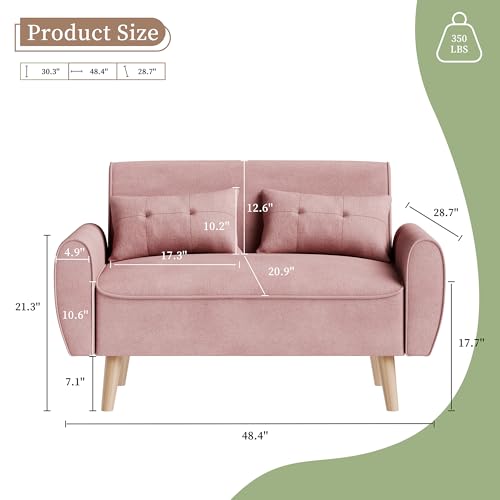 Dark Gray Linen Fabric 2-Seat Loveseat Sofa with Back Cushions and Tapered Legs M206660