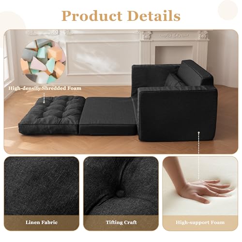 55" Convertible Sofa Bed Couch Futon with Reclining Backrest and Pillows Z217