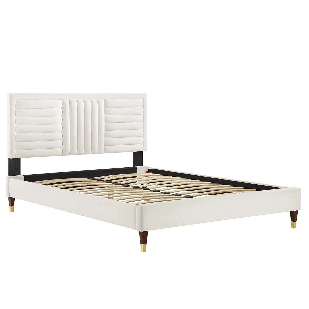 White Channel Tufted Performance Velvet King Platform Bed F588477