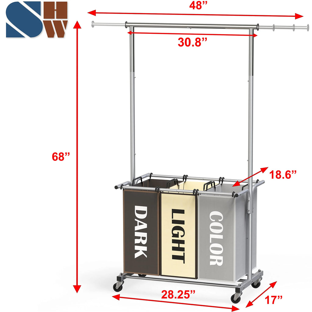 Garment Rack with 3 Bag Laundry Sorter J384