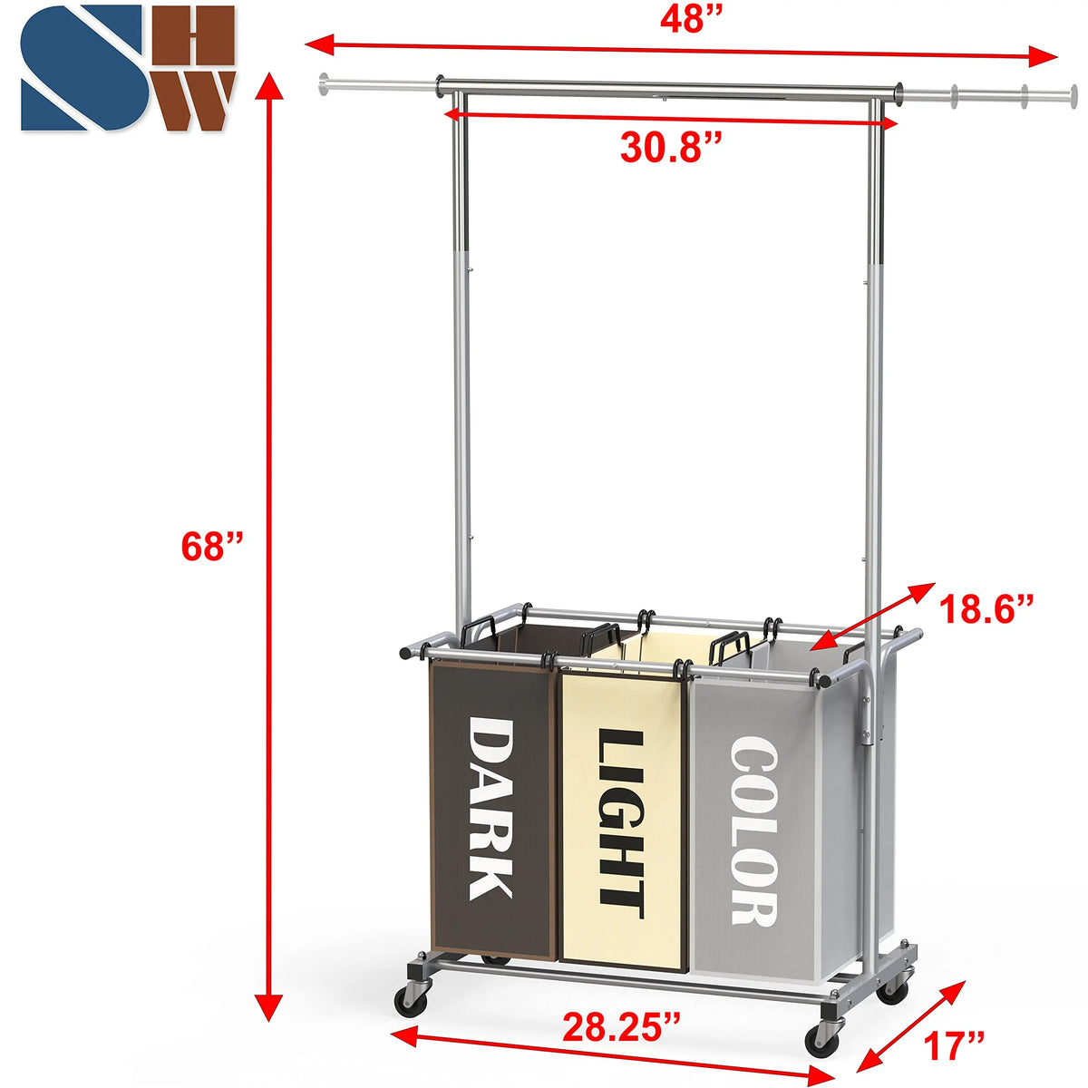 Garment Rack with 3 Bag Laundry Sorter J384