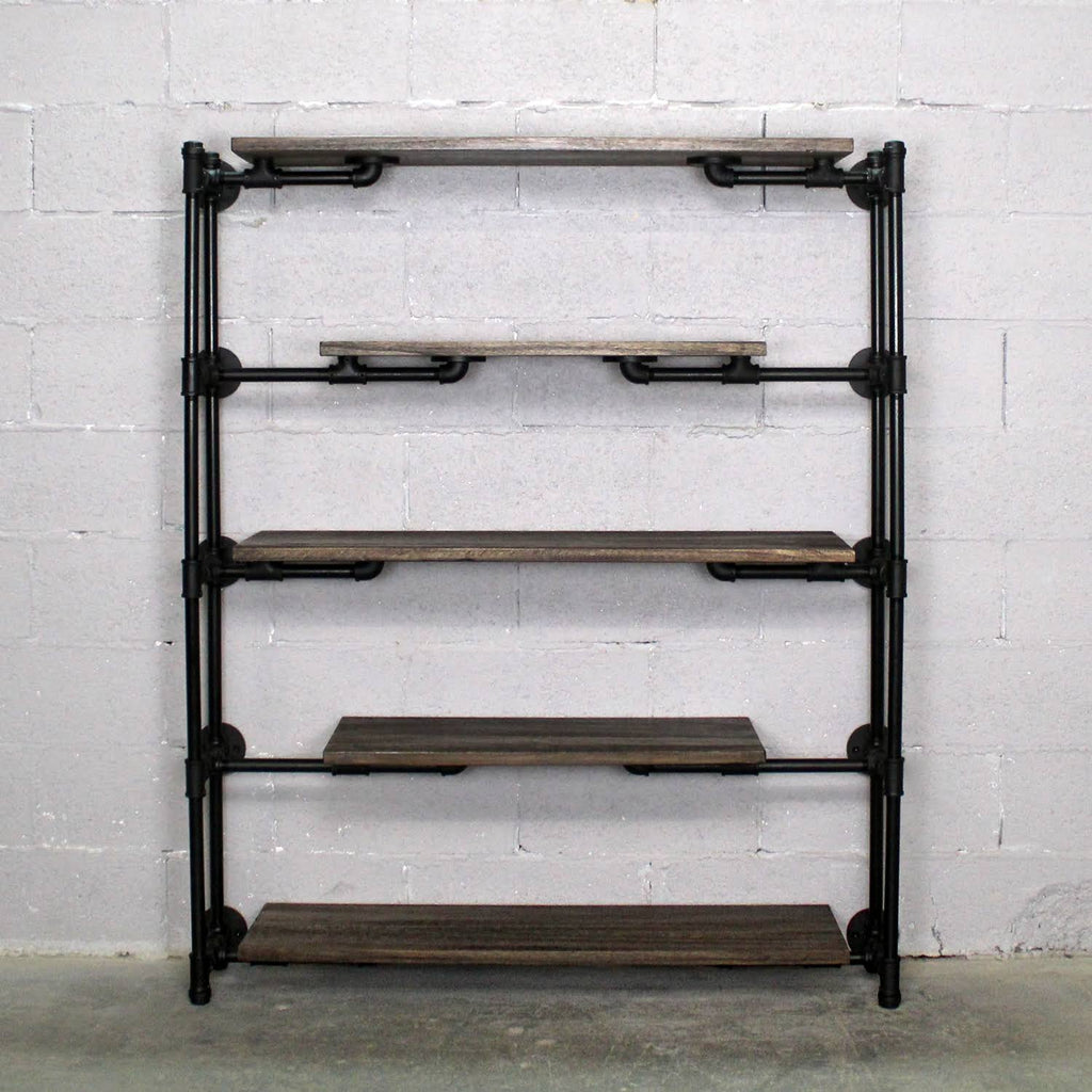 Modern Industrial Floating Tier Etagere Espresso and Hammered Black P52005