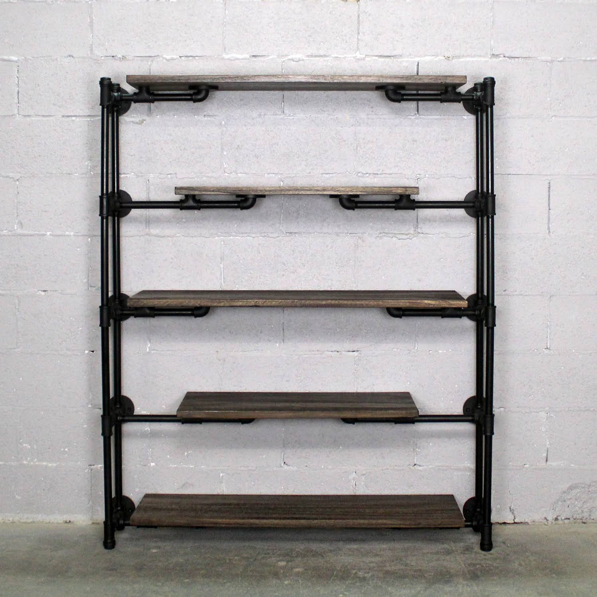 Modern Industrial Floating Tier Etagere Espresso and Hammered Black P52005