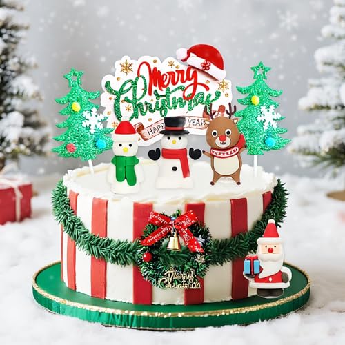 8 Pack Santa Claus Snowman Deer Christmas Tree Cake Toppers K335042