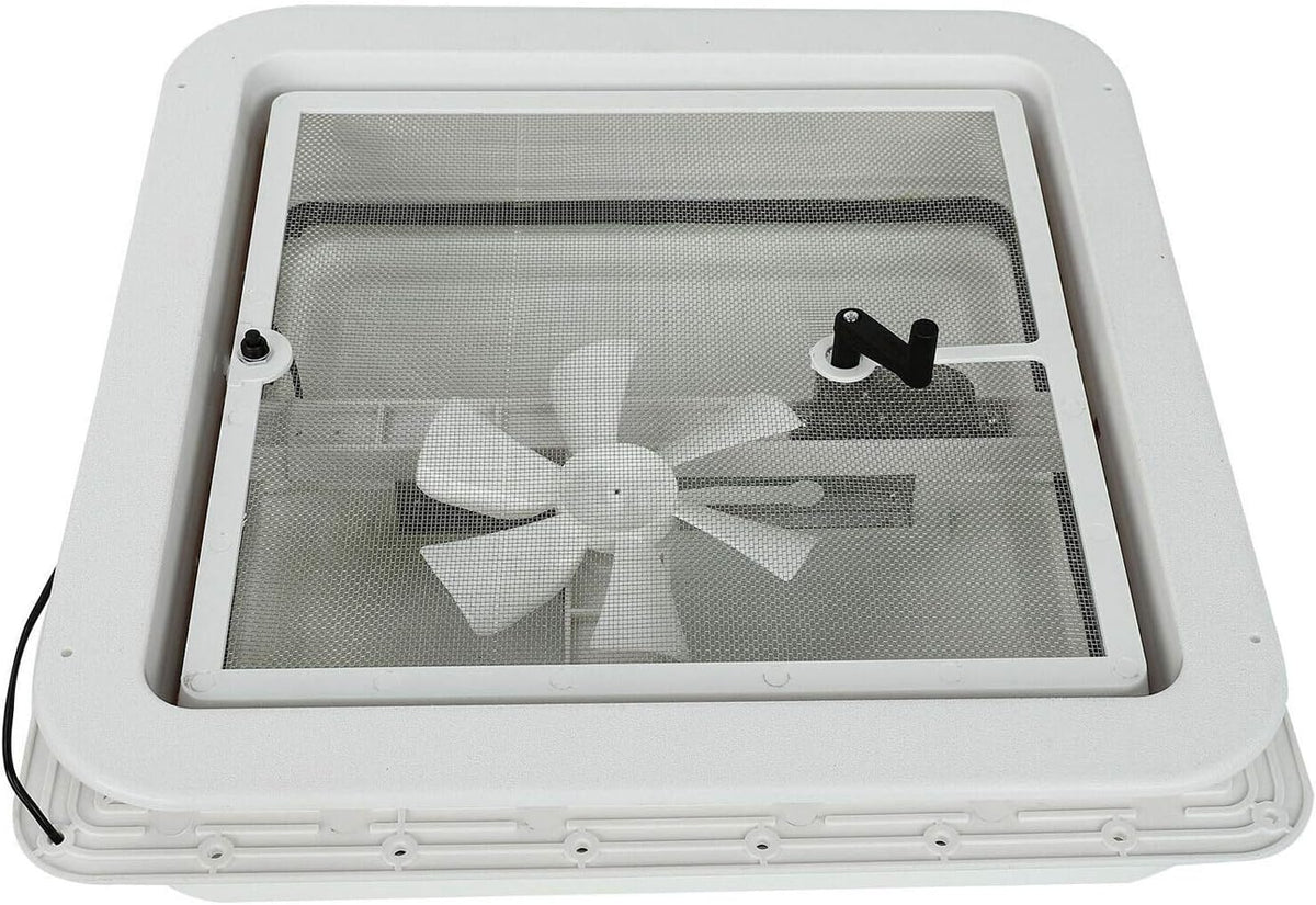 14 RV Roof Vent Cover Kit White Lid with 12V RV Vent Fan 6 Blades Z37187