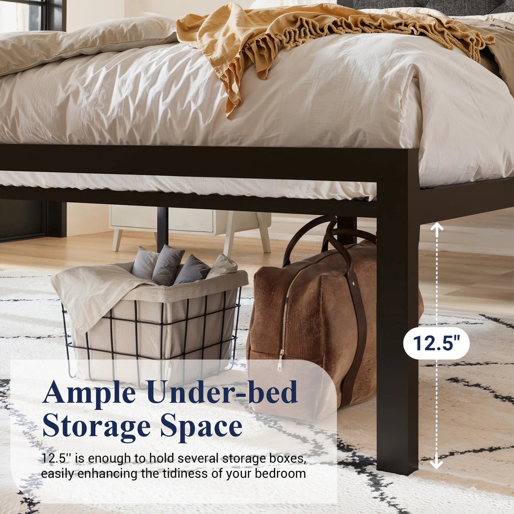 Twin Size Metal Platform Bed Frame with Fabric Headboard Y689