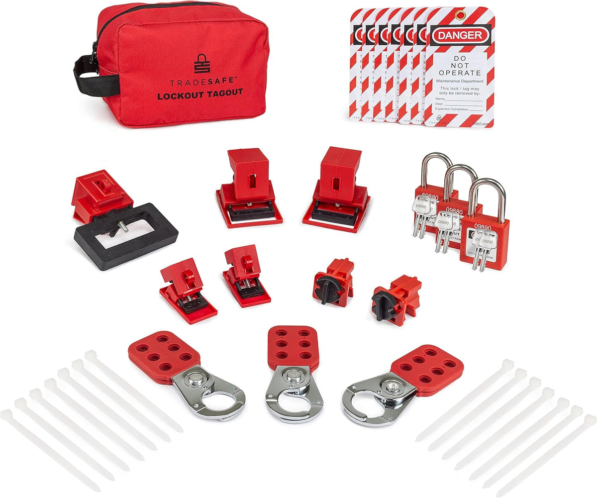 Breaker Lockout Tagout Electrical Loto Kit, 120/277V to 480/600V Circuit Lock Outs, Red Safety Padlocks, Hasps, Tags, Pack of 2 S264