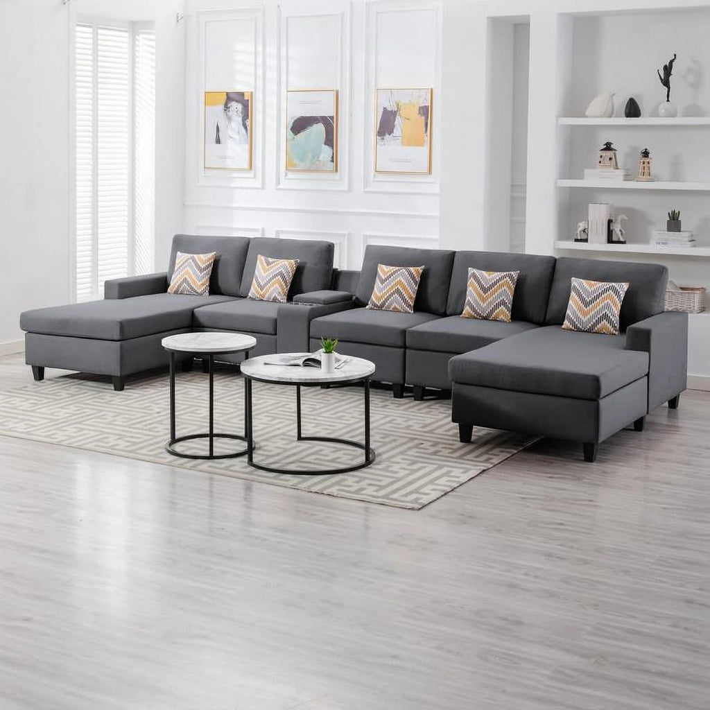 Gray Fabric 6Pc Double Chaise Sectional S536