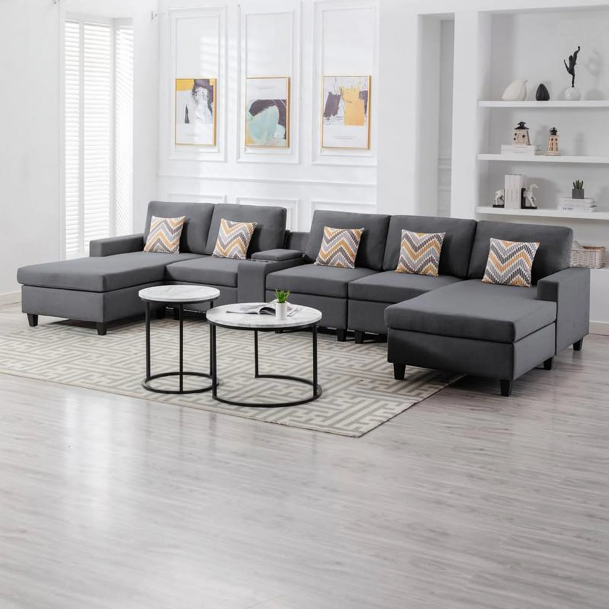 Gray Fabric 6Pc Double Chaise Sectional S536