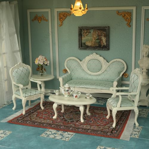 Victorian Dollhouse Furniture Set, 1/12 Scale 8pcs White & Green G614