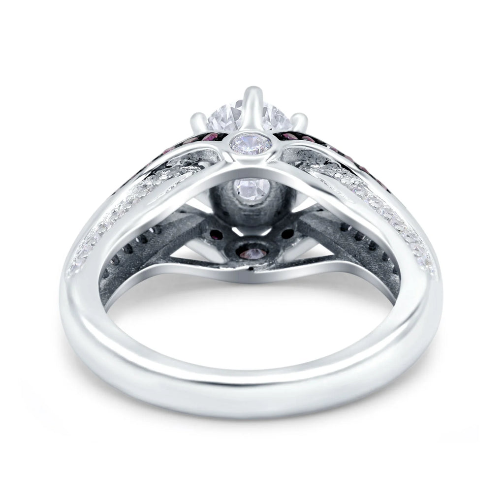 Split Shank Halo Oval Engagement Ring 925 Sterling Silver W668