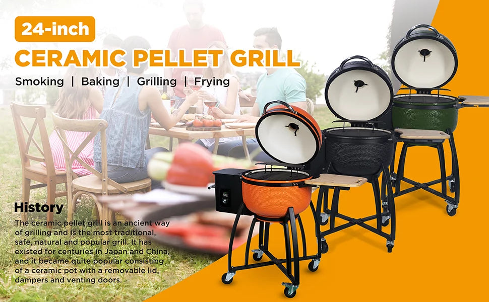 24" Ceramic Pellet Grill with Double Ceramic Liner 4-in-1 Q3457