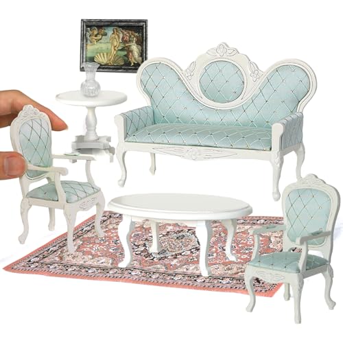 Victorian Dollhouse Furniture Set, 1/12 Scale 8pcs White & Green G614