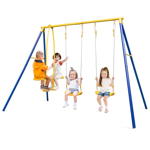 440 lbs Heavy Duty Metal Swing Set with Swing, Glider, Gym Rings L757995