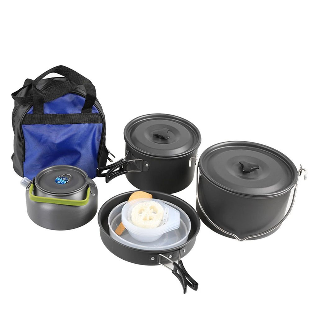 Portable Aluminum Camping Cookware Set with Teapot and Pan Q574747