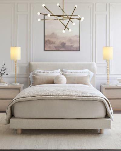 Buffet Lamps Set of 2 Tall Stick Table Lamp Marble Base Linen Shade D472