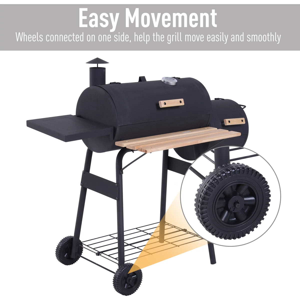 48" Steel Portable Charcoal BBQ Grill and Offset Smoker Combo with Wheels W67154