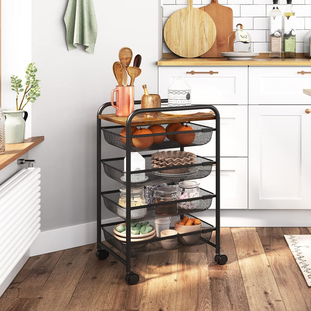 5 Tier Rolling Cart with Mesh Drawers and Wheels X9074