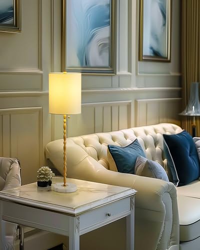 Buffet Lamps Set of 2 Tall Stick Table Lamp Marble Base Linen Shade D472