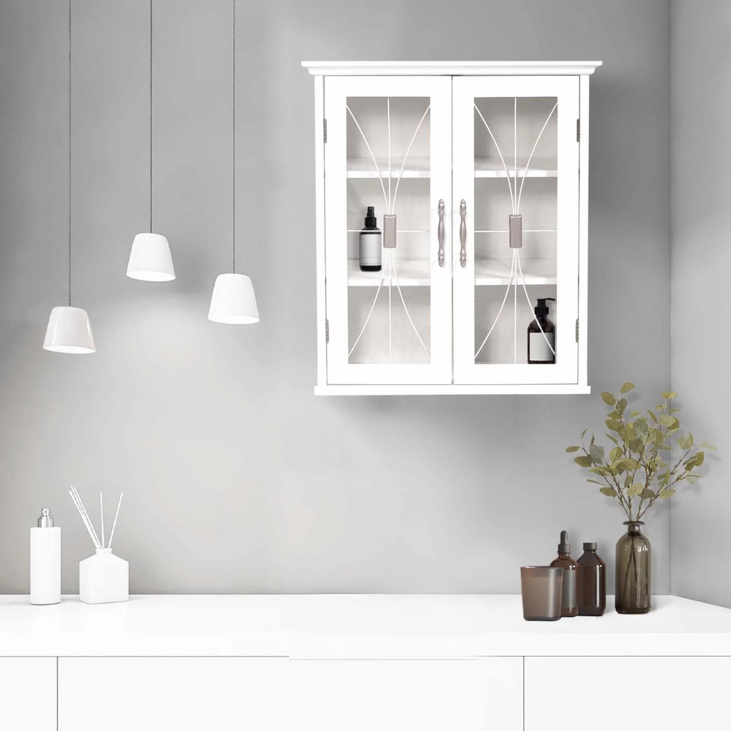 Wooden Wall Cabinet with 2 Doors White O69802