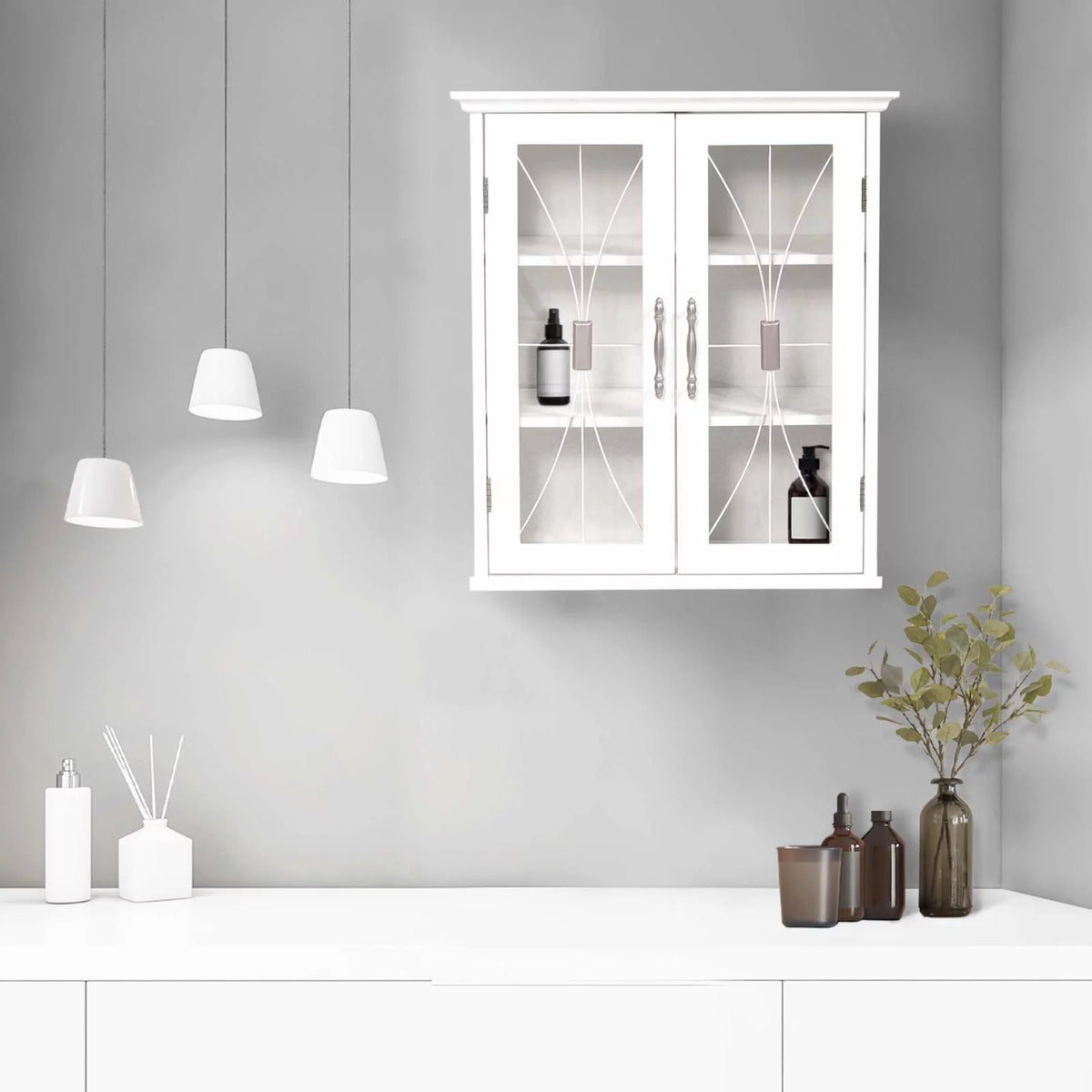 Wooden Wall Cabinet with 2 Doors White O69802