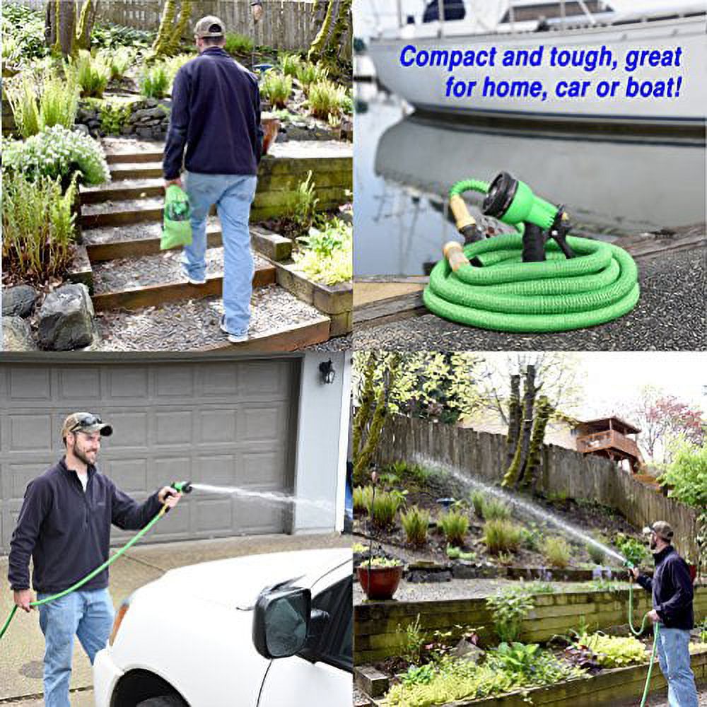 25 Feet Expandable Garden Hose with Brass End and 8 Function Spray Nozzle U61958