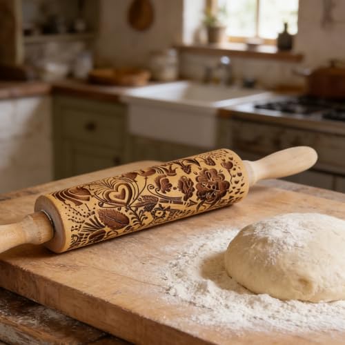 Embossed Wooden Non Stick Rolling Pin 2 Pack U759