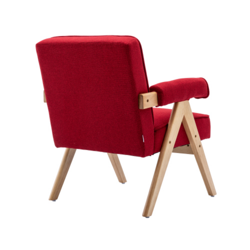 Red Polyester Accent Chair with Solid Wood Armrest H469148