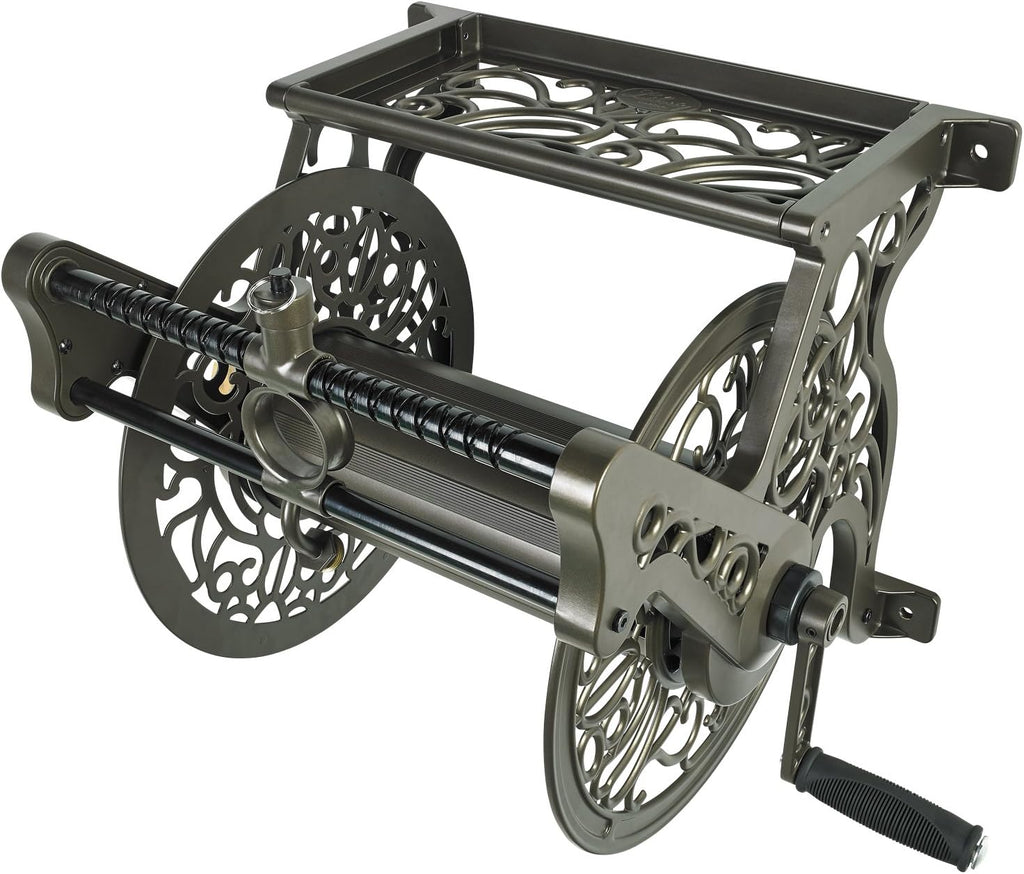 Cast Aluminum Wall Mount Garden Hose Reel, 125-Feet, Bronze W440200