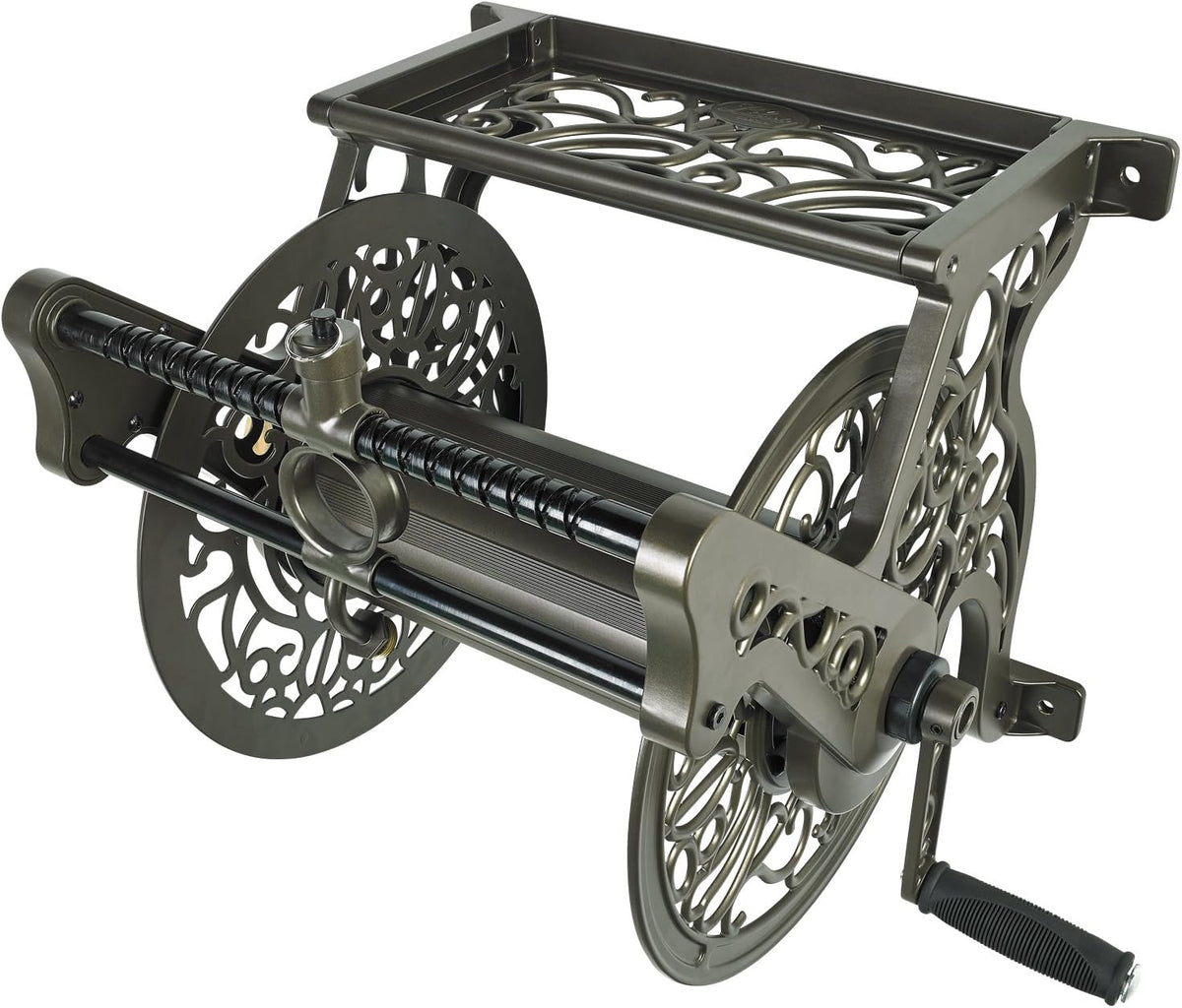 Cast Aluminum Wall Mount Garden Hose Reel, 125-Feet, Bronze W440200