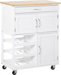 Rolling Kitchen Island with 9-Bottle Wine Rack and Drawer, White L281658