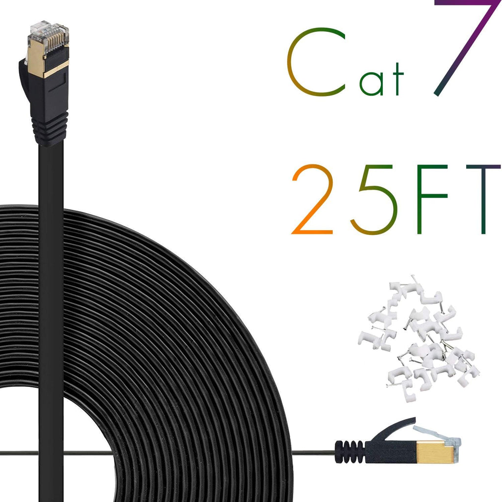 Cat7 Ethernet Cable 150ft Flat Shielded White Pack of 2 V6131