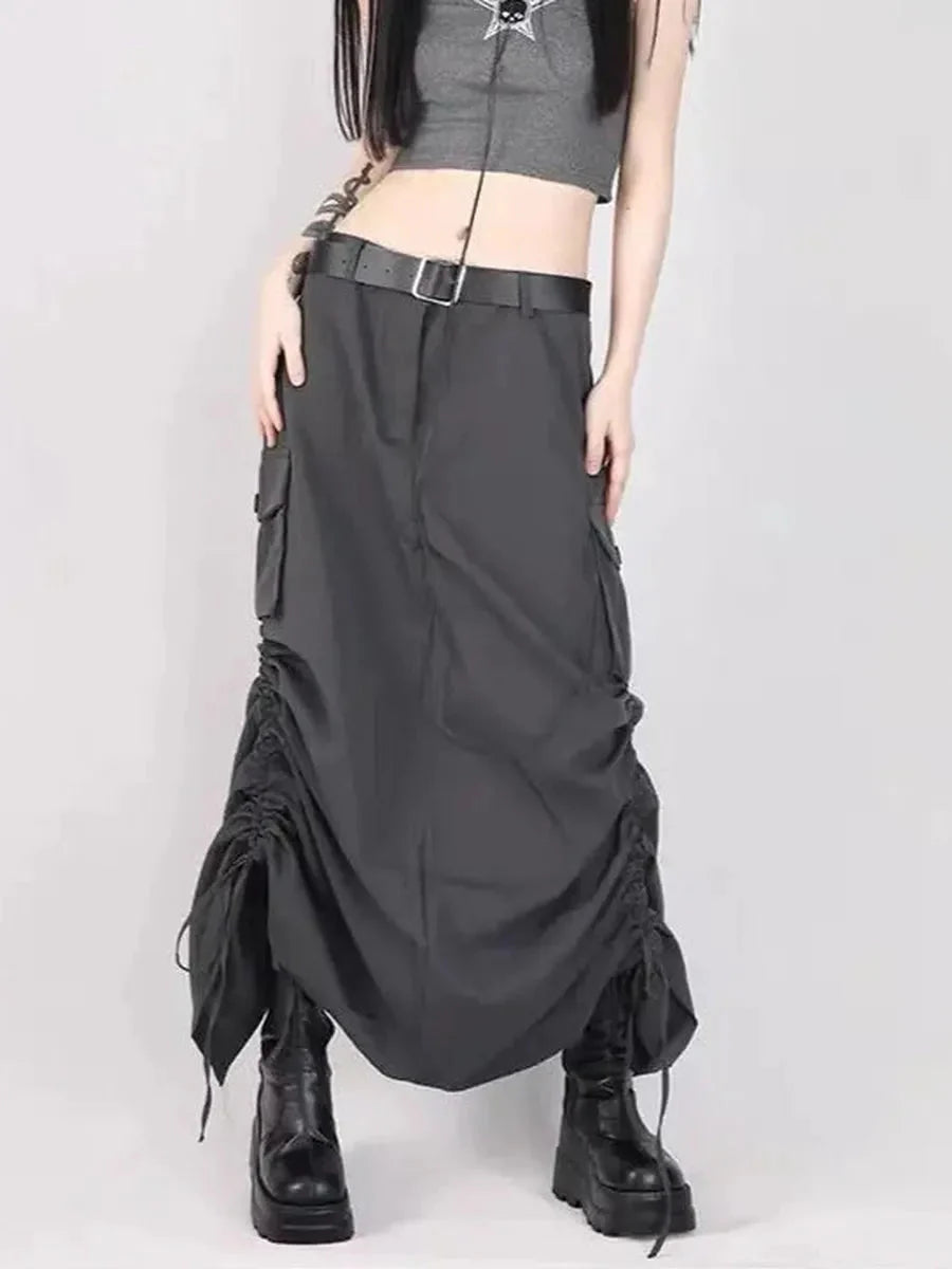 Grunge Ruffled Split Midi Dress Y694