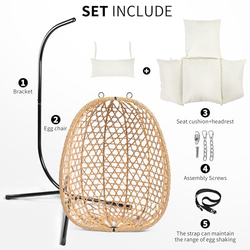 Egg Chair with Stand, Wicker Hanging Chair, 350LBS Capacity V208912