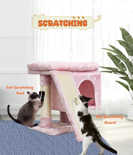 Beige Small Cat Tree with Scratching Post and Cave J465152