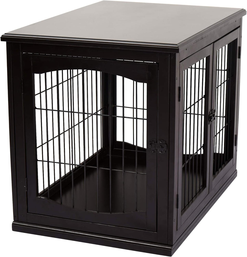26'' Wooden Dog Cage Pet Crate Kennel with Double Door, Dark Brown C26351
