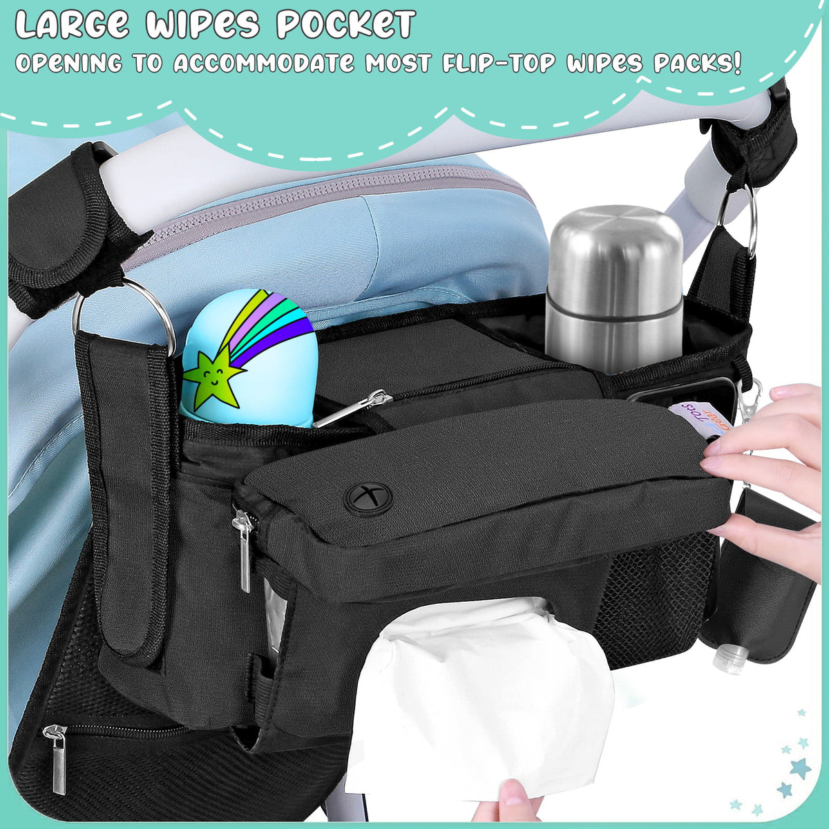 Universal Baby Organizer Insulated Cup Holder Stroller Caddy T153368
