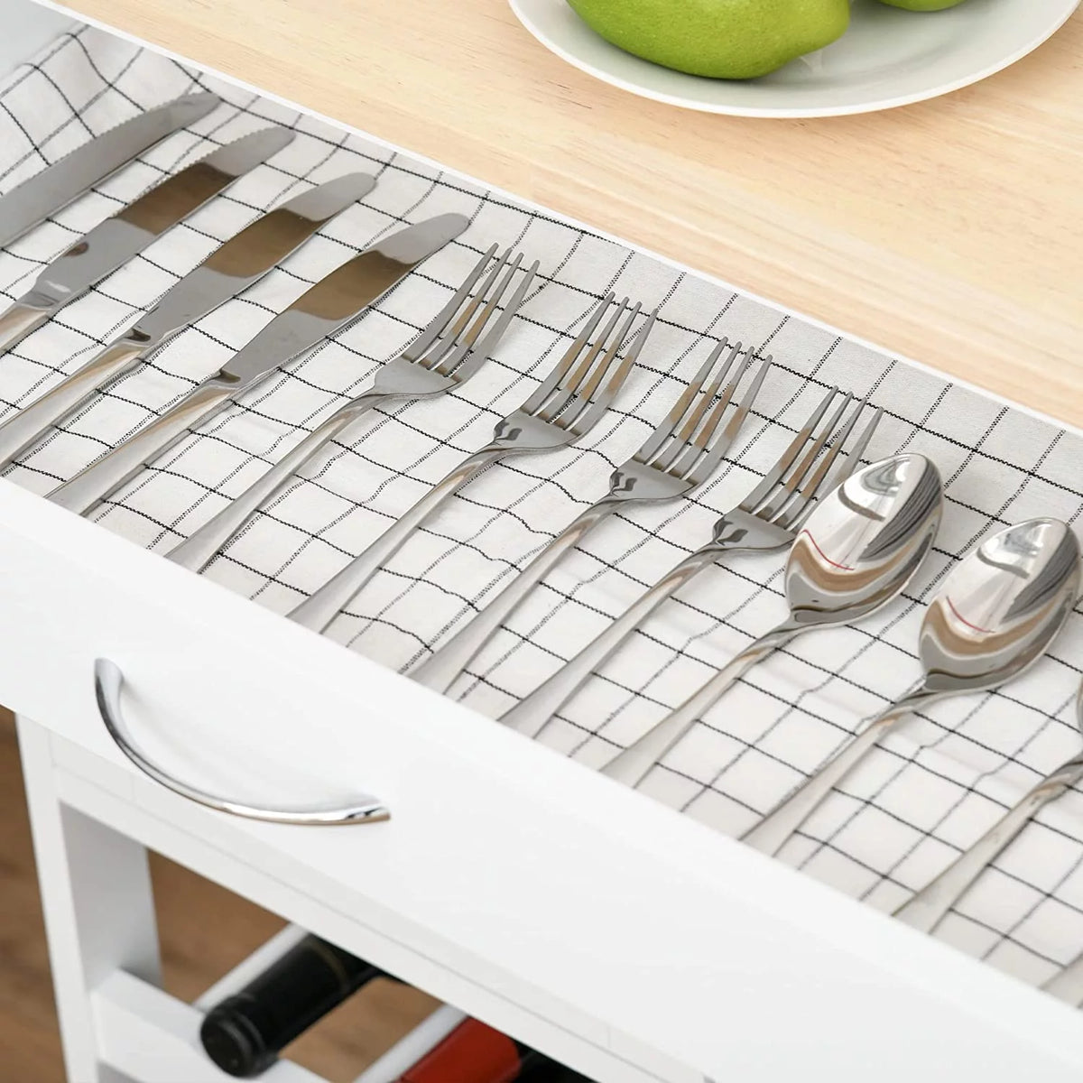 Rolling Kitchen Island with 9-Bottle Wine Rack and Drawer, White L281658