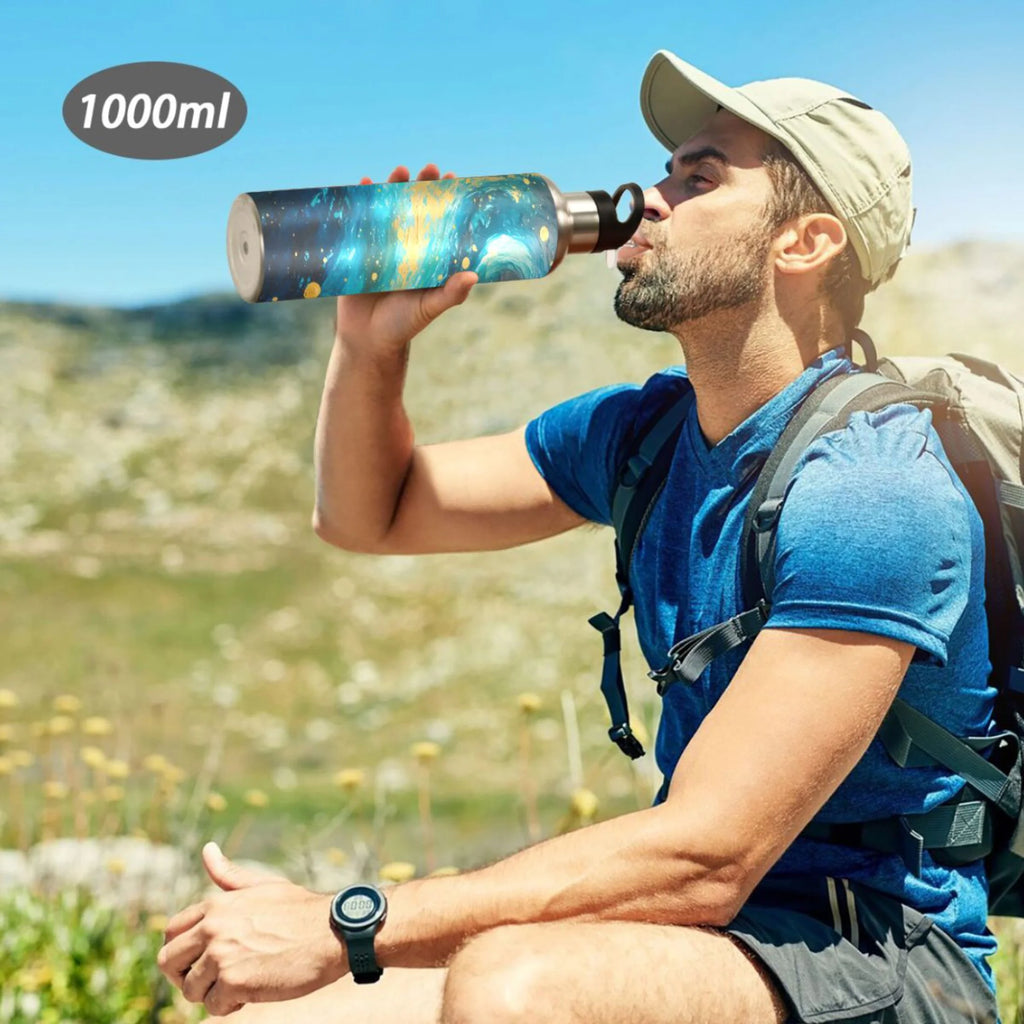 Blue and Golden Stainless Steel Insulated Water Bottle with Straw Lid G910362