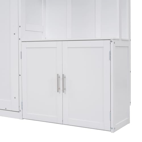 White Solid Wood Queen Size Murphy Bed with Desk R270024