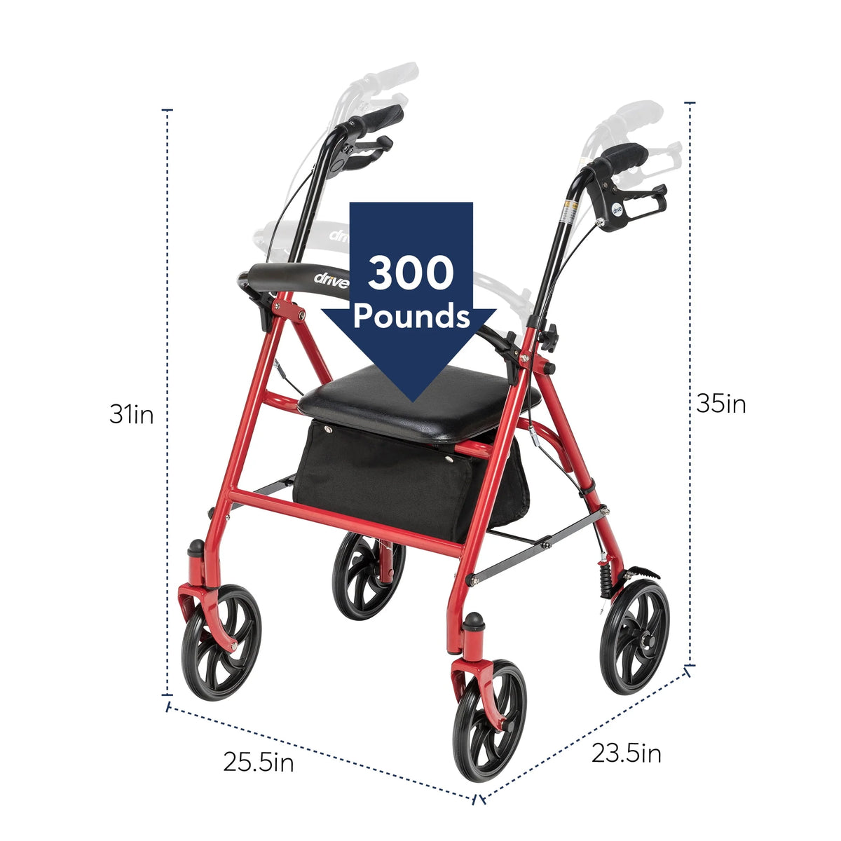 Red 4-Wheel Rollator with 7.5 Casters U267264
