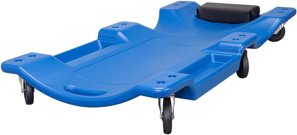 Blue Blow Molded Plastic Rolling Garage Creeper with Padded Headrest, Dual Tool Trays and 6 Casters Pack of 2 N6065