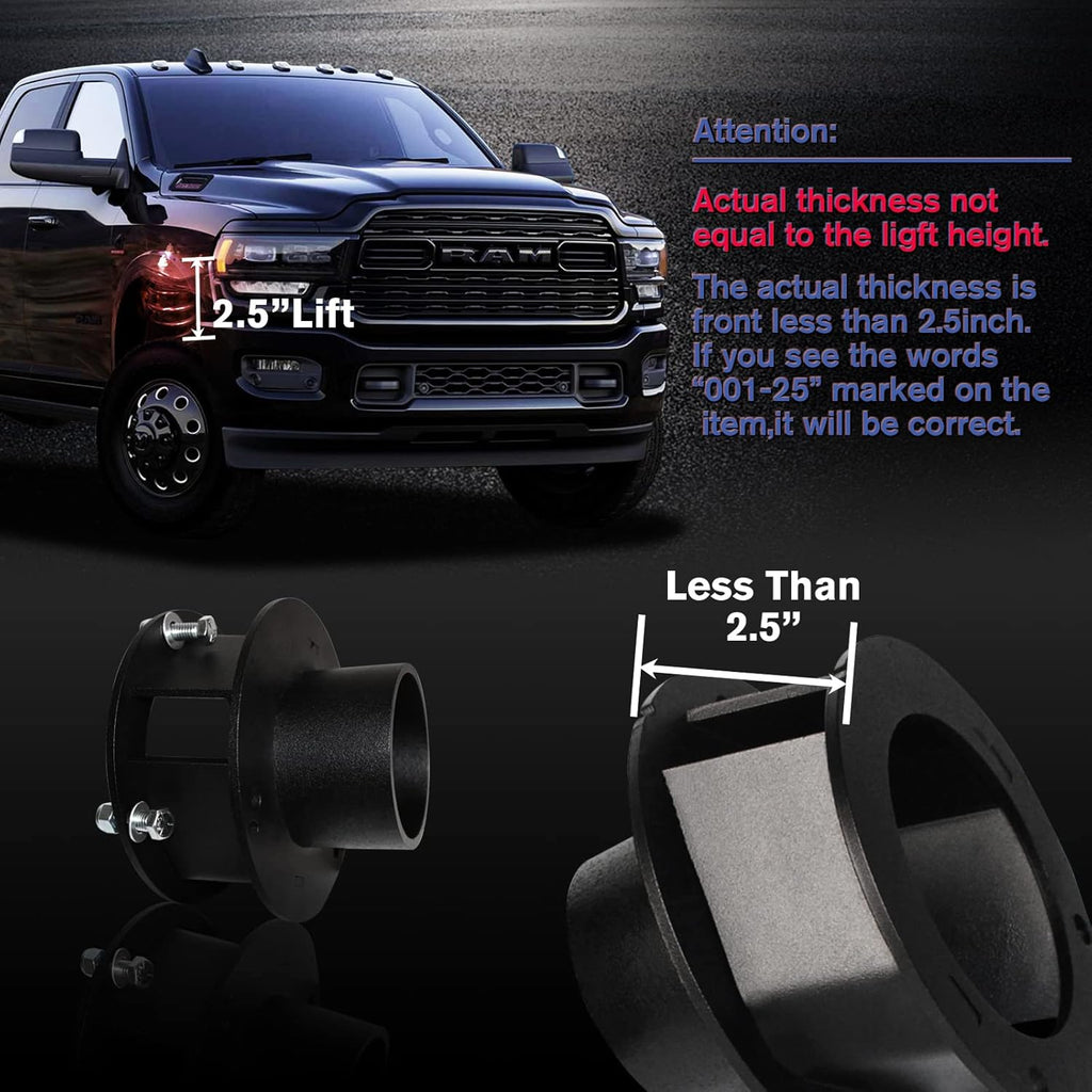 2.5" Front Leveling Lift Kit for Ram 2500 3500 4WD with Shock Relocation Brackets High-Strength Steel Suspension Lift Kit Pack of 2 R9655