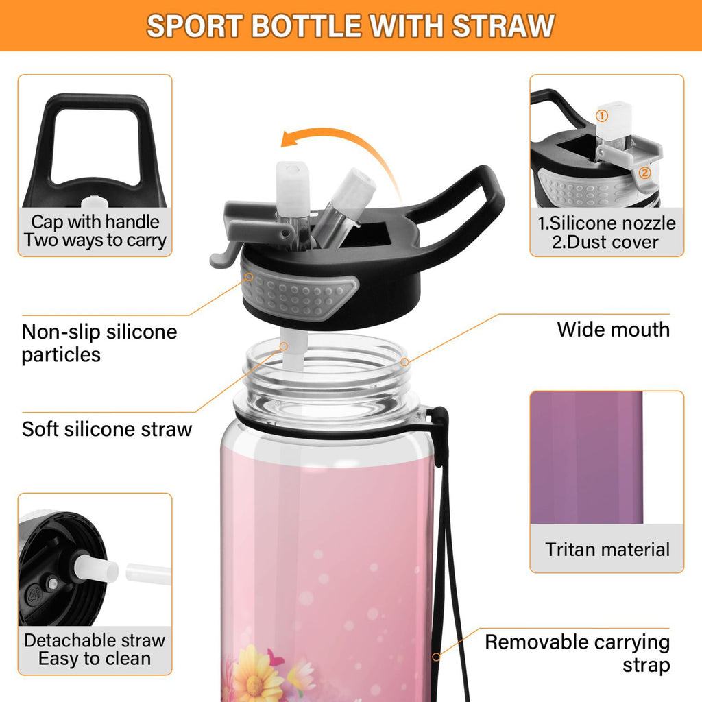 Pink 32oz Tritan Water Bottle with Straw Leakproof BPA Free F15514