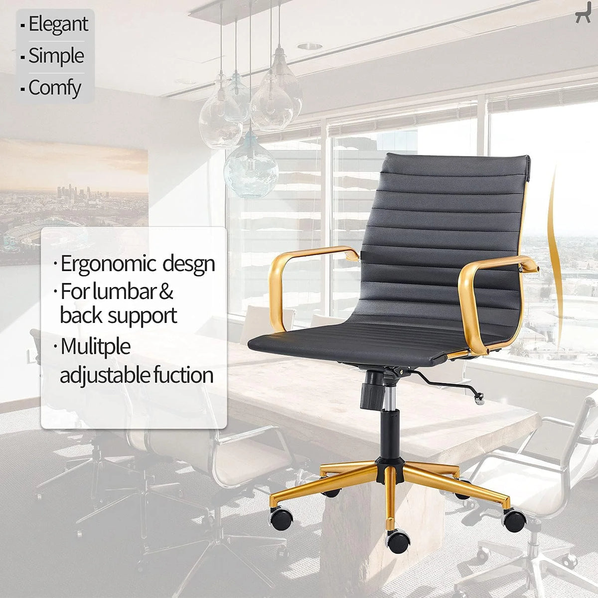 Black Ergonomic Office Chair with Back Support and Caster Wheels P4953