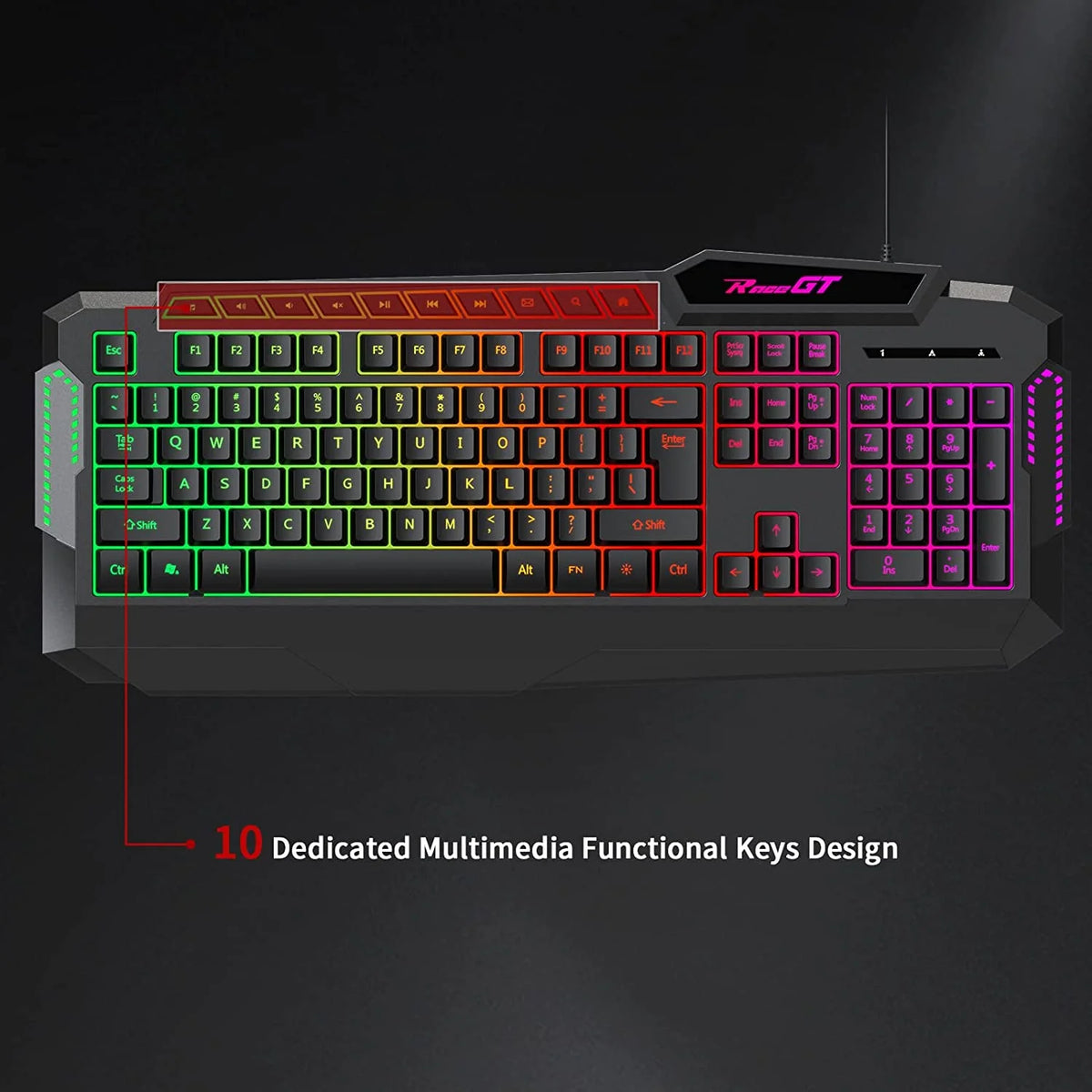 114 Keys Full Size Wired Rainbow LED Backlit Quiet Computer Keyboard with Wrist Rest S319